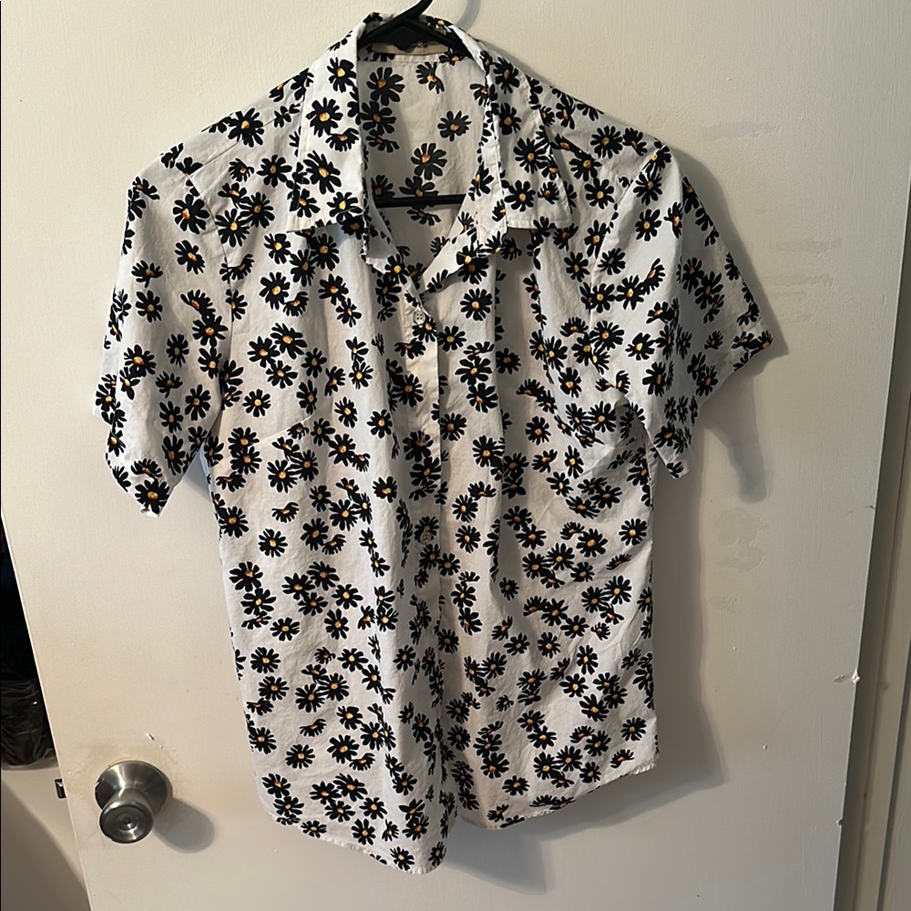 Floral Print Women's Blouse - White and Black